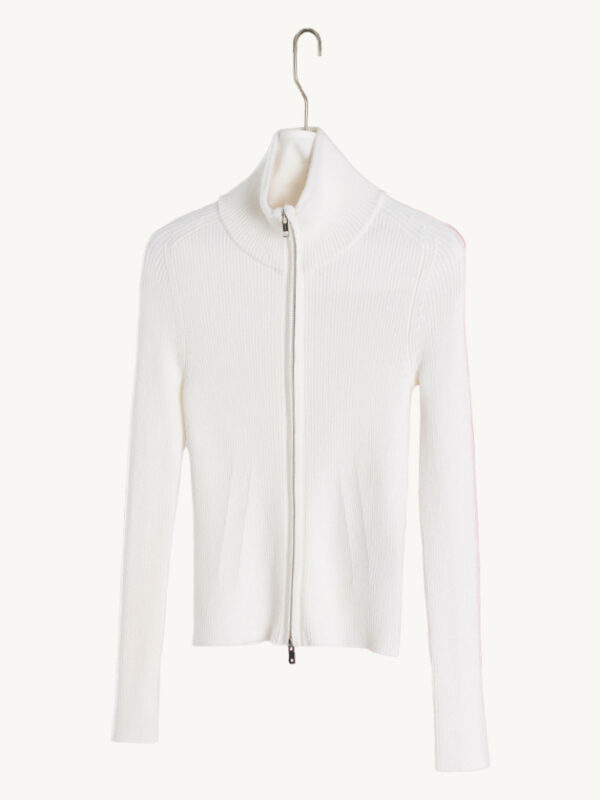 Stand-Collar Double-Zip Knit Sweater