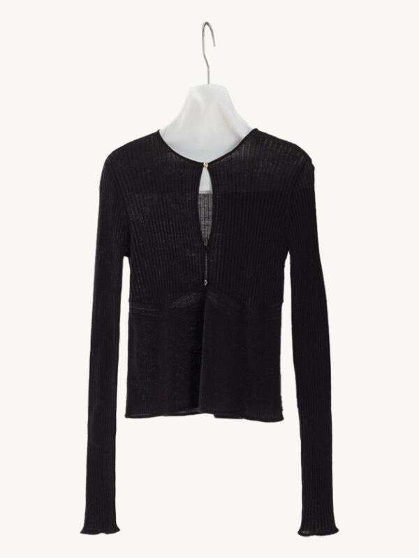 Crew Neck Metal Button Slit Knit Sweater