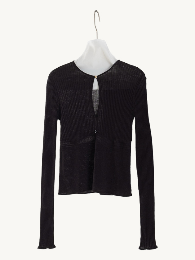 Crew Neck Metal Button Slit Knit Sweater