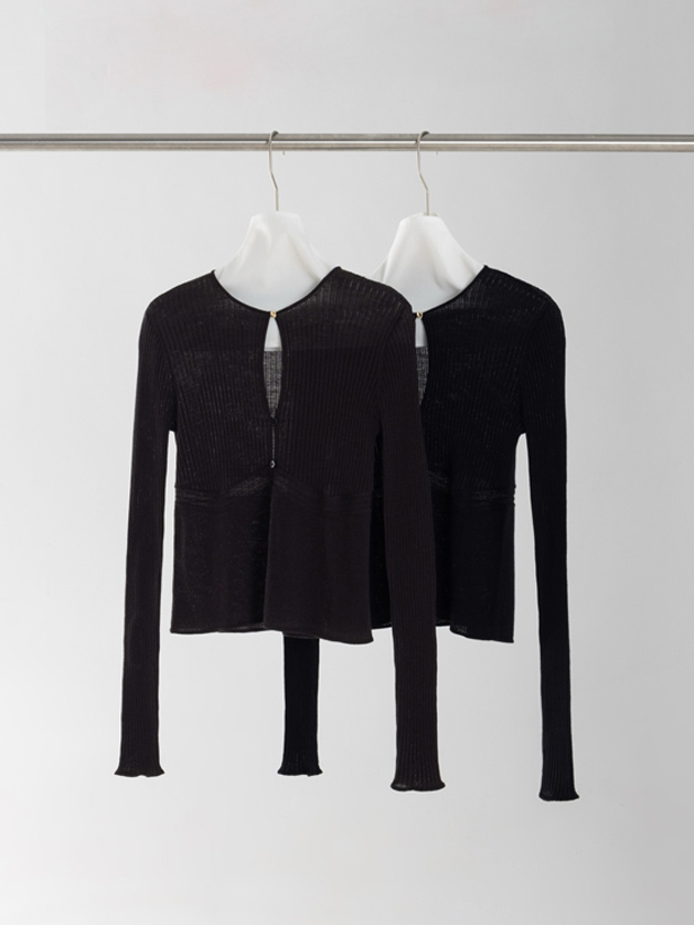 Crew Neck Metal Button Slit Knit Sweater - Image 2