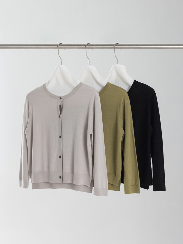 Crew Neck Single-Breasted Knit Cardigan - Image 2