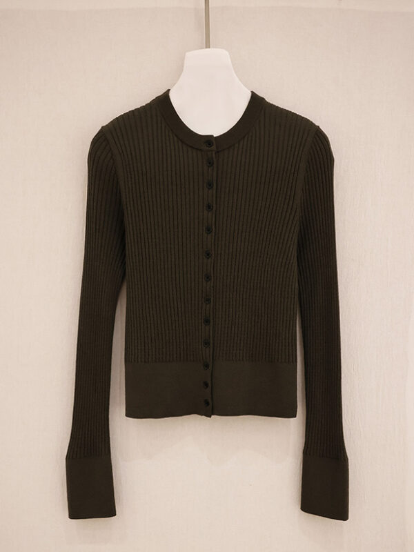 Crew Neck Ribbed Knit Cardigan