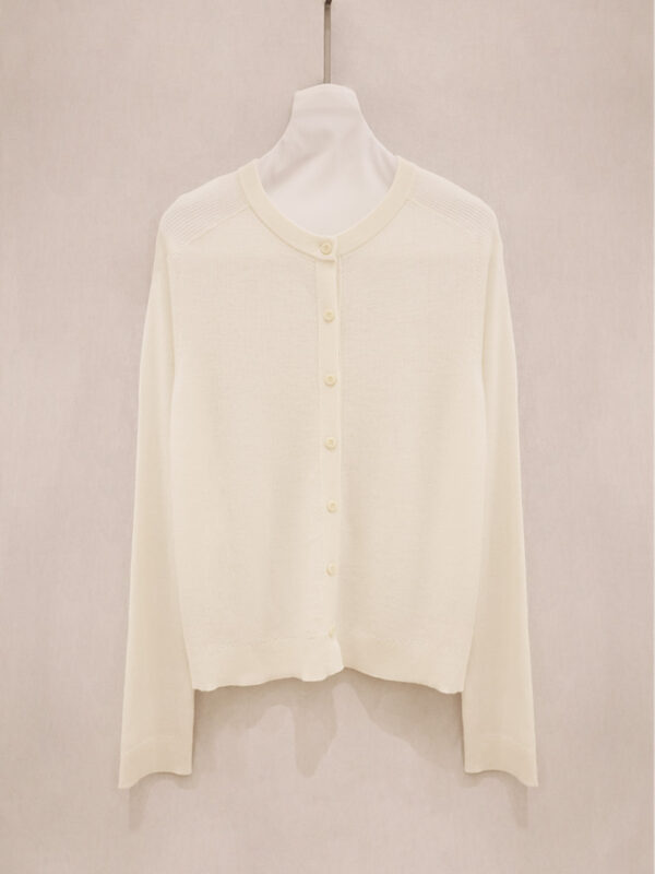 Crew Neck Vertical Rib 7-Button Cardigan